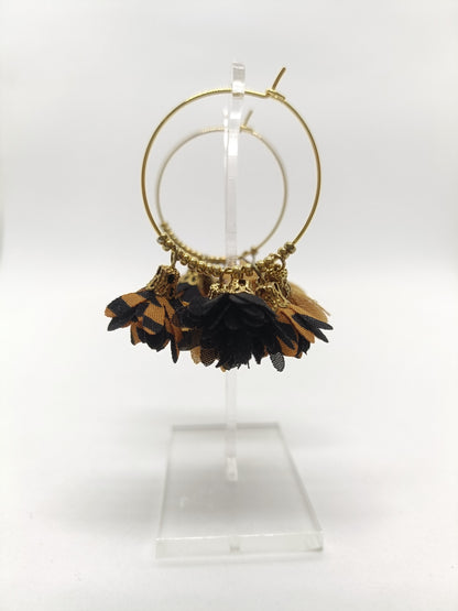 Créoles a pompons fleurs léopard