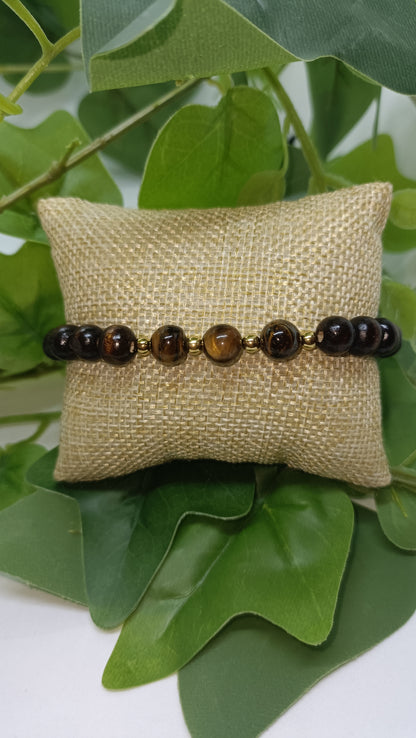 Bracelet en perles de bois et œil de tigre