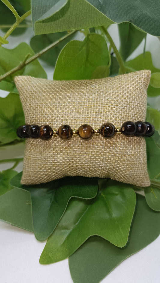 Bracelet en perles de bois et œil de tigre