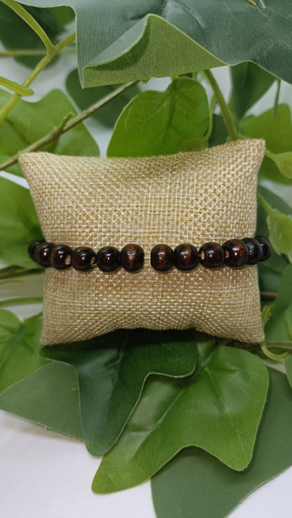 Bracelet en perles de bois et œil de tigre